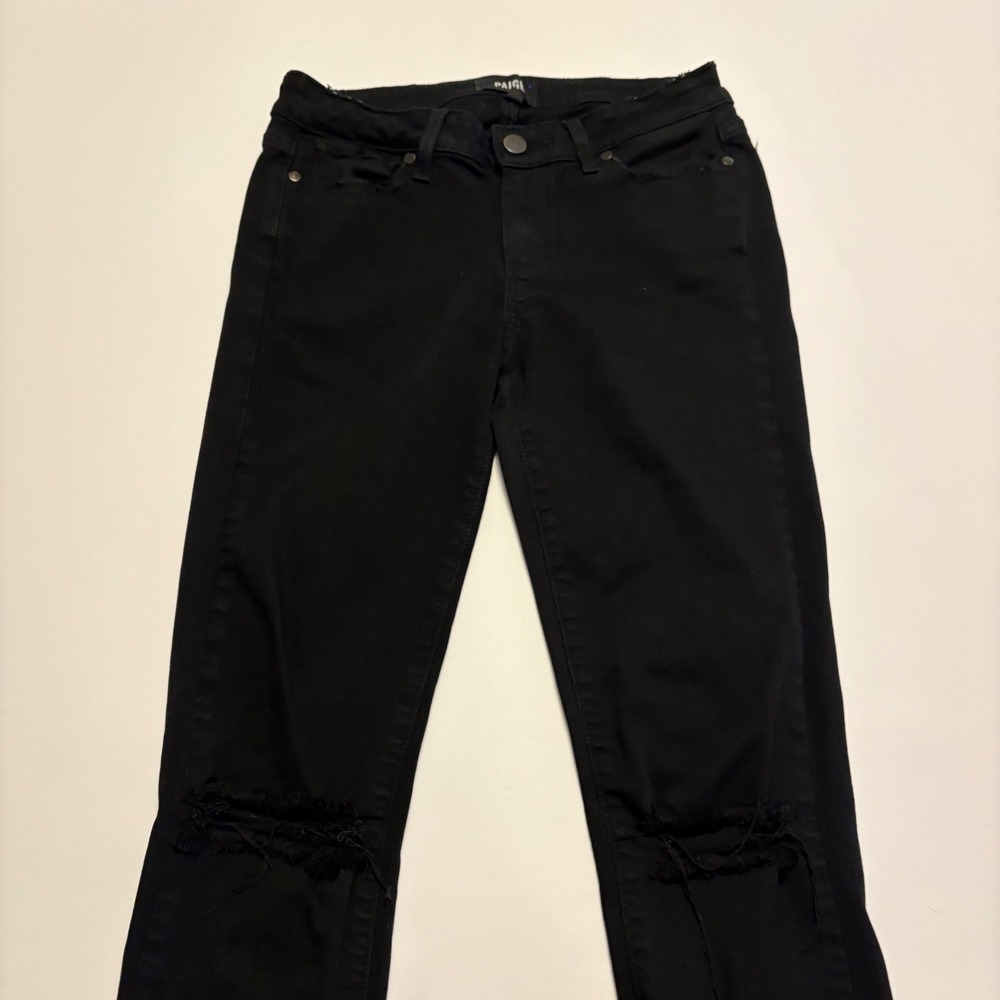 Paige Verdugo Ankle Jeans Women 27 Black Distressed Raw Hem Skinny Denim